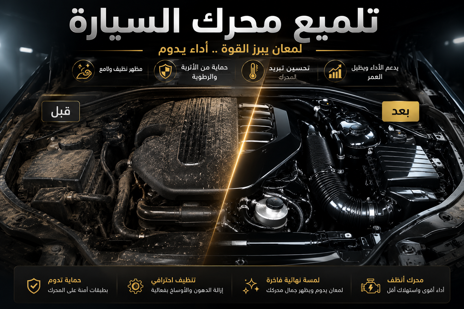 تنظيف وتلميع مكينة السيارة